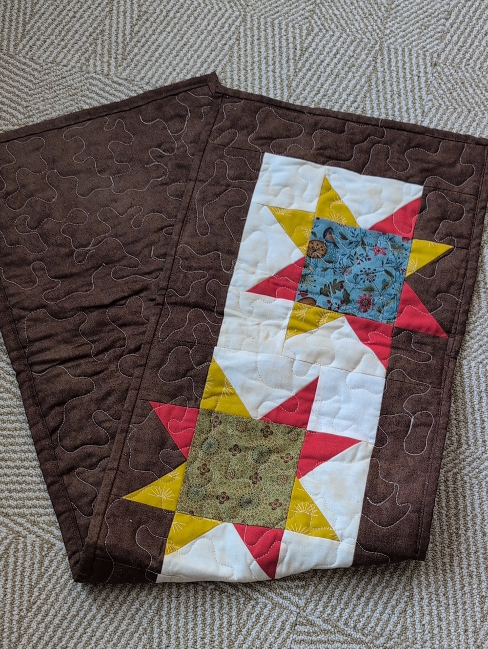 Handmade Quilted Star Table Runner Wall Hanging In Fall Colors Thanksgiving